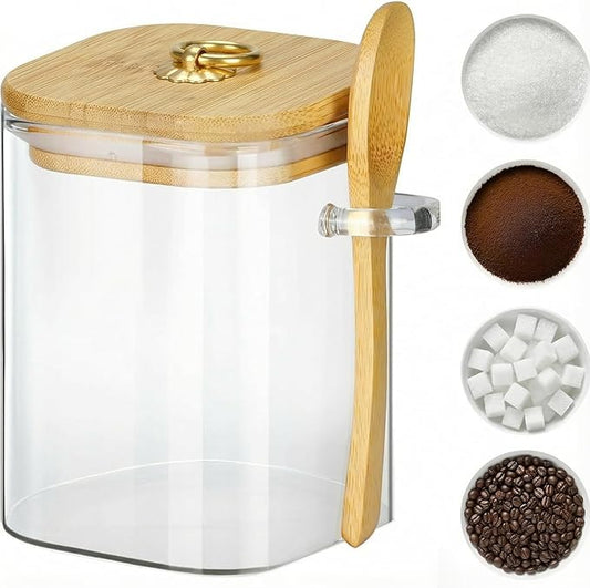 holoith Glass Jars with Bamboo Lids and Spoons, 16 oz Glass Storage Containers by Holoith
