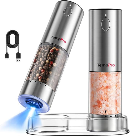TempPro 100ml Electric Salt and Pepper Grinder Set Rechargeable, Automatic by TempPro