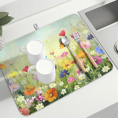 Spring Summer Daisy Dish Drying Mat 18 x 24 Inch Colourful Floral Pattern Dish - Image 8