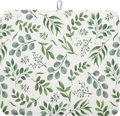 Kawani Sage Green Dish Drying Mat 16x18 In Absorbent Reversible Eucalyptus by Kawani
