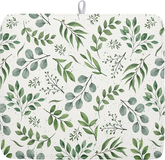 Kawani Sage Green Dish Drying Mat 16x18 In Absorbent Reversible Eucalyptus by Kawani