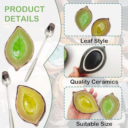 2 Pack Coffee Spoon and Leaf Rest Set, Ice Cracks Leaf Ladle Holder, Tea Spoon - Image 3