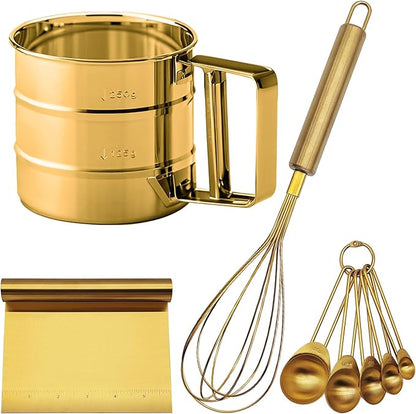 Gold Flour Sifter Baking Tool Set, findTop Stainless Steel 4-Piece Kit by findTop