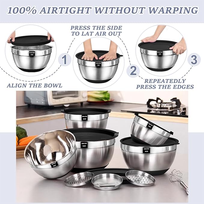 Umite Chef Mixing Bowls with Airtight Lids, 3 Grater Attachments & Non-Slip - Image 6