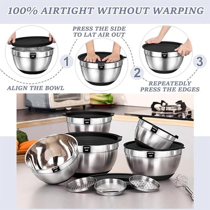 Umite Chef Mixing Bowls with Airtight Lids, 3 Grater Attachments & Non-Slip - Image 6