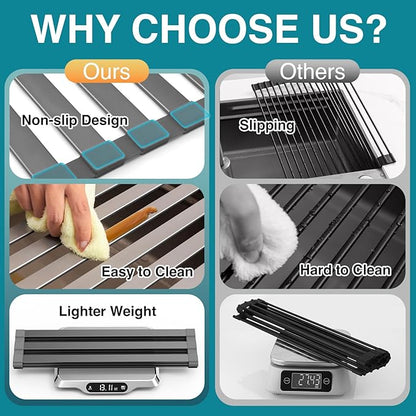COOL-ANGLE Aluminum Roll Up Dish Drying Rack Over The Sink, 17.7" x 13.4" - Image 2