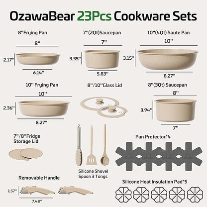 23 Pcs Pots and Pans Set Non Stick, Ceramic Cookware Set Non Toxic - Image 2