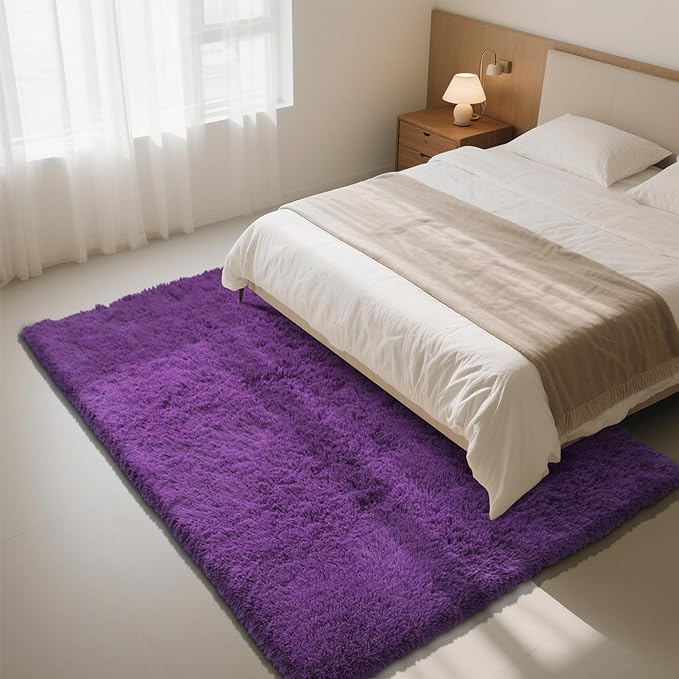 Purple Fluffy Rug Shag Area Rug, 6x9 Area Rugs - Image 3
