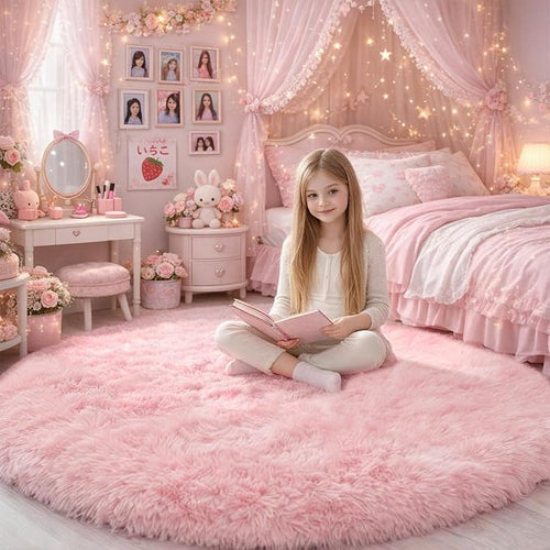 Amdrebio Pink Round Area Rugs 7Ft by Amdrebio