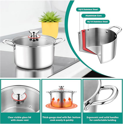 E-far 4 Quart Stock Pot, Tri-Ply Stainless Steel Cooking Pot - Image 3