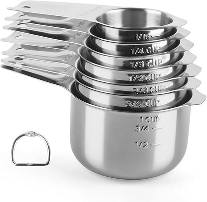 Stainless Steel Measuring Cups Set of 7, Stackable Measure Cups Kitchen Gadgets by BIDFUL