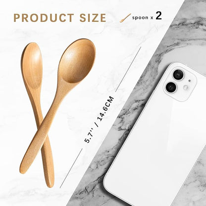 2 PCS Small Wooden Spoons, 5.8 Inch Honey Spoons - Image 2