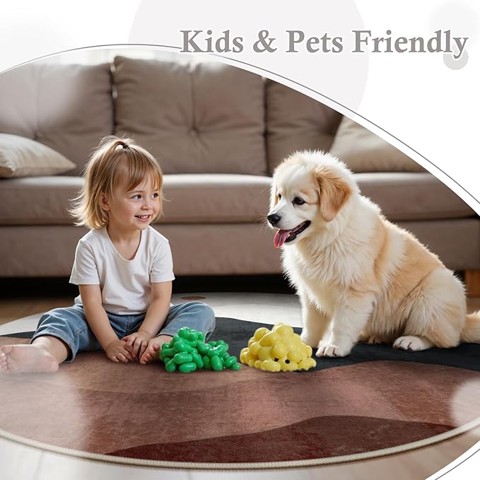 4ft Abstract Round Rug, Soft Washable Non-Slip Sun and Mountain Circle Kids - Image 6