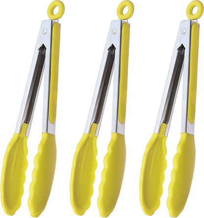 HINMAY Silicone Tipped Tongs 9-Inch Kitchen Cooking Tongs by HINMAY