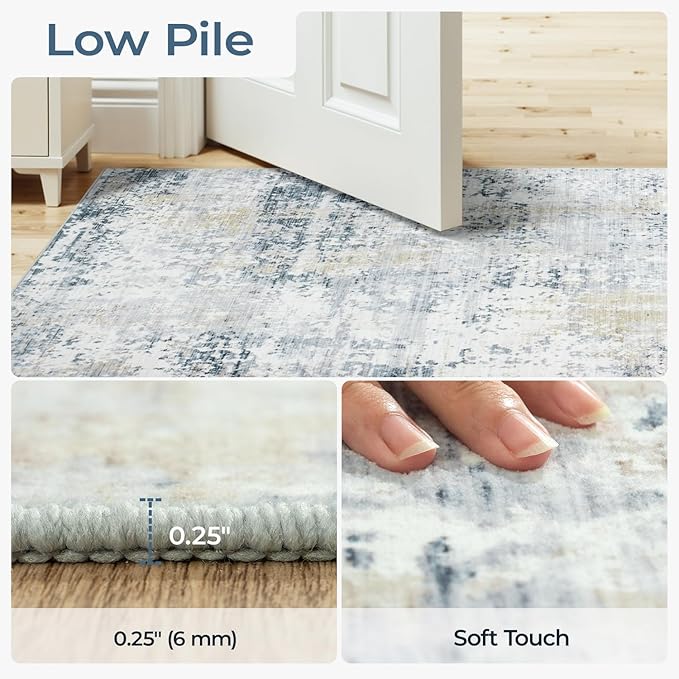 9x12 Abstract Rugs for Living Room, Non-Slip Machine Washable Carpet, Bedroom - Image 3