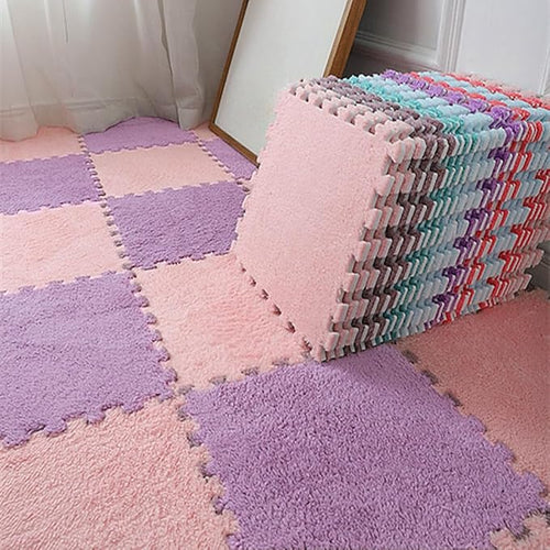 12pcs Carpet Squares Puzzle Floor Mat, Plush Interlocking Carpet Tiles - Image 2