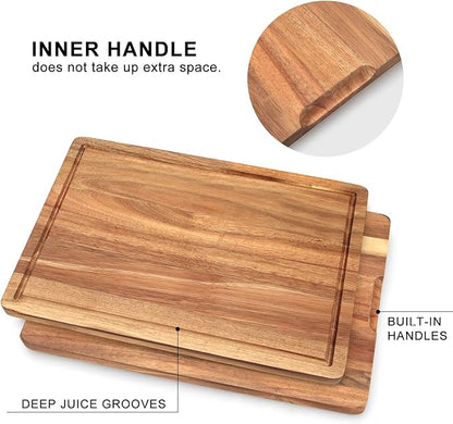 Solid Wooden Cutting Board Set of 3 Acacia Wood Charcuterie Boards Set Hardwood - Image 4