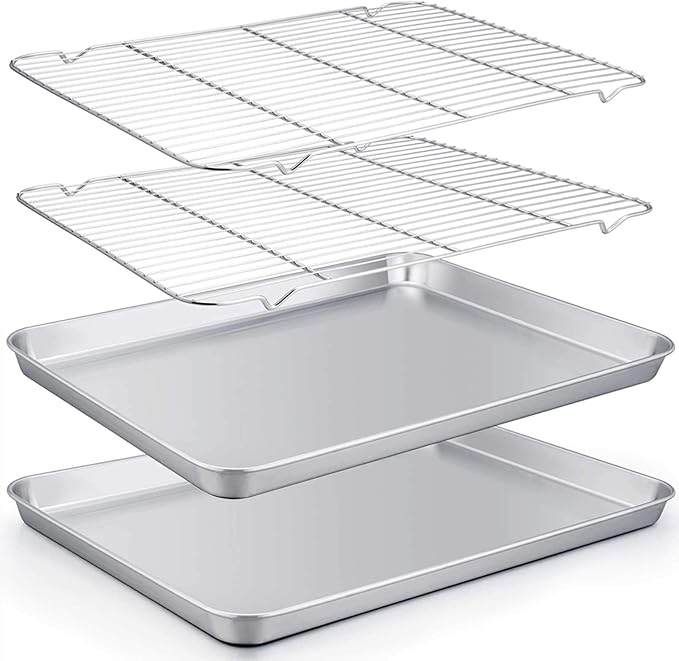 TeamFar Baking Sheet with Rack Set of 4, 20’’×14’’×1.2’’, Half Size Stainless by TeamFar
