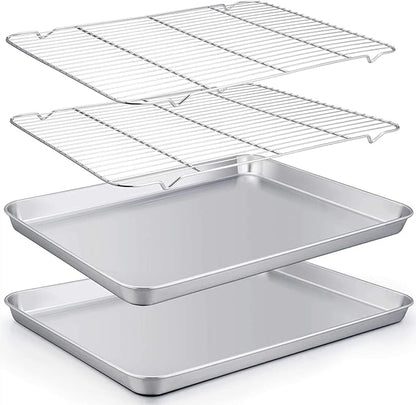 TeamFar Baking Sheet with Rack Set of 4, 20’’×14’’×1.2’’, Half Size Stainless by TeamFar