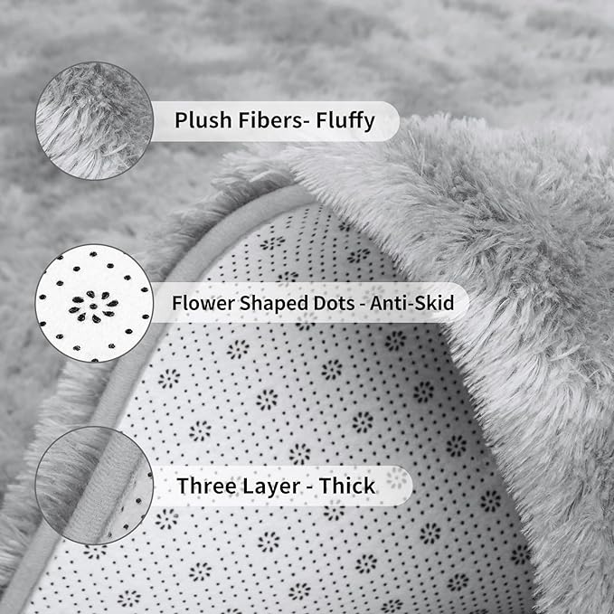 FlyDOIT Large Area Rugs for Living Room, 5x8 Feet Tie-Dyed Light Grey Shaggy - Image 6