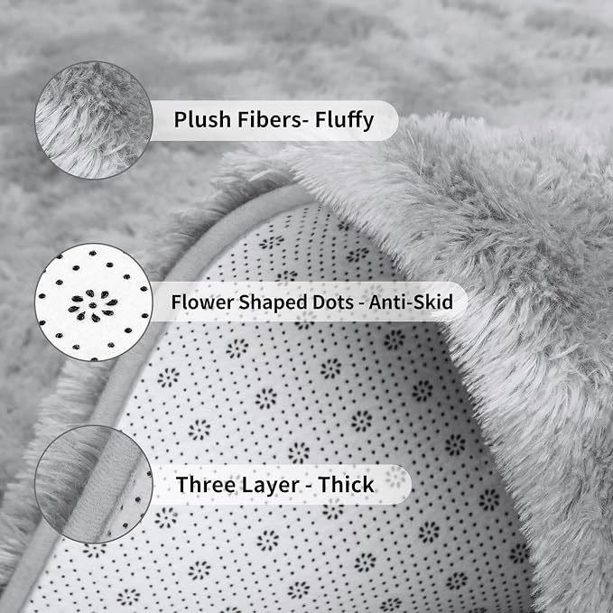 FlyDOIT Large Area Rugs for Living Room, 4x6 Feet Tie-Dyed Light Grey Shaggy - Image 6