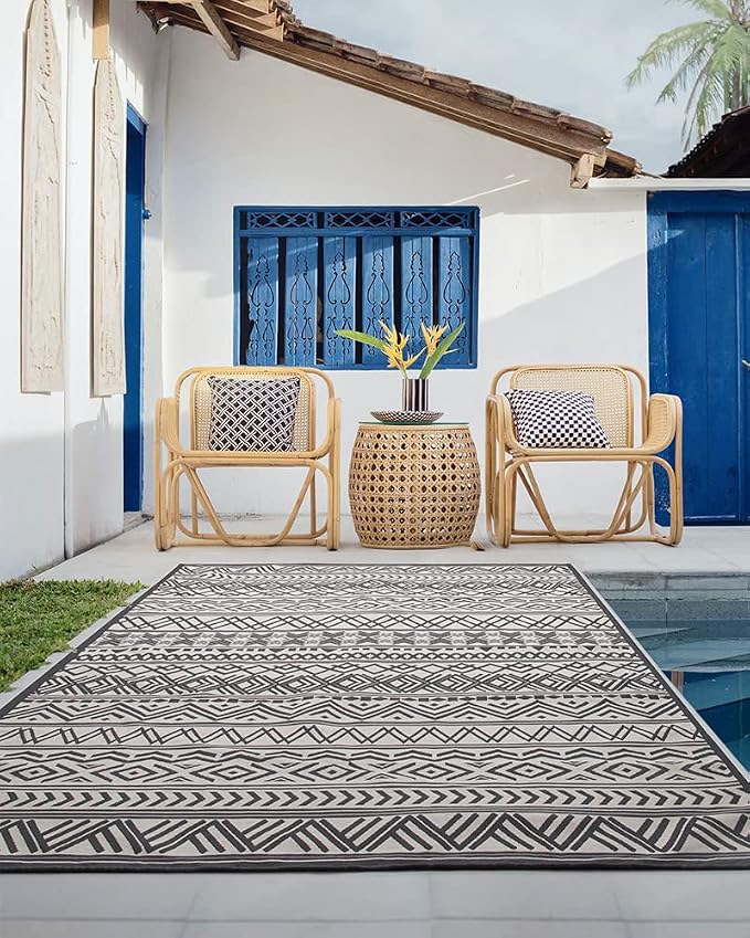 Outdoor Rug Carpet 6x9 ft, Flatweave Textured Outdoor Patio Rug Non Slip Indoor - Image 5