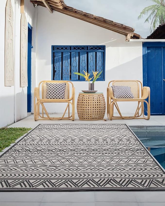 Outdoor Rug Carpet 8x10 ft, Flatweave Textured Outdoor Patio Rug Non Slip - Image 7