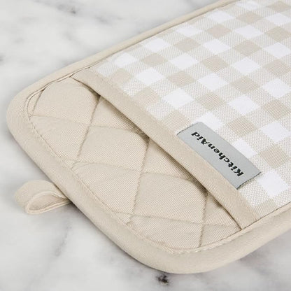 KitchenAid Gingham Pot Holder 2-Pack Set, Milkshake Tan - Image 3
