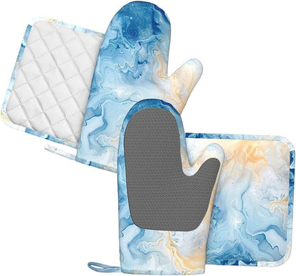Oven Mitts and Pot Holders Blue Marble Pastel Silicone Kitchen Accessories Set - Image 2