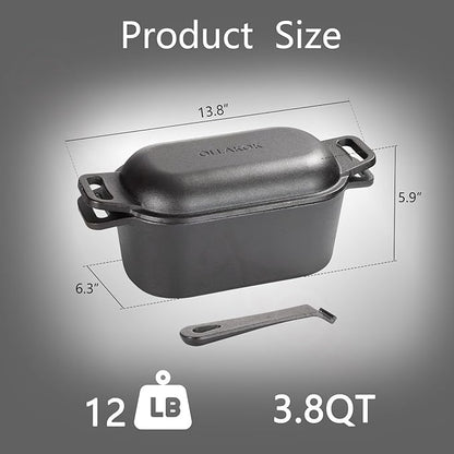 2-in-1 Pre-Seasoned Cast Iron Dutch Oven Pot - Image 2