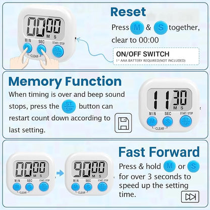 12 Pack Multi-Function Digital Timers, Magnetic Large LCD Display Loud Alarm - Image 7