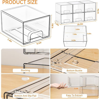 Yieach 6 Pack Small Stackable Storage Drawers, 4.4 Inch Tall Stacking Acrylic - Image 3