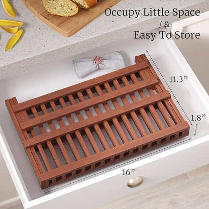 VERTORGAN Teak Dish Drying Rack, Folding Collapsible Drainer Plate Organizer - Image 5