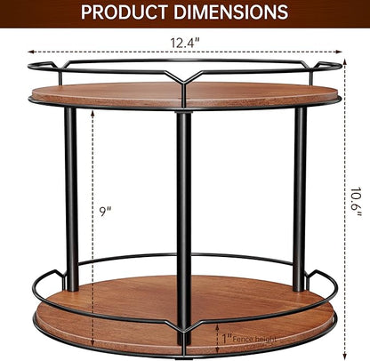 12.4" Lazy Susan Organizer 2 Tier, Rotating Spice Rack, Wooden Spinning Spice - Image 9