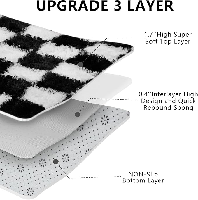 Checkered Area Rugs for Bedroom Living Room, 4x6 Black and White Fluffy Soft - Image 5