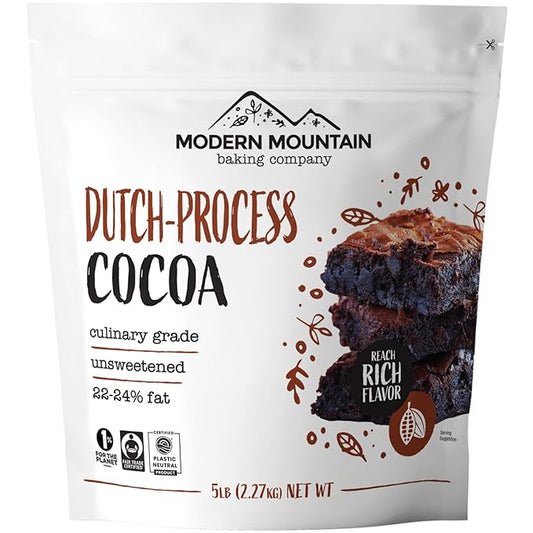 Dutch Processed Cocoa Powder (5 lb) Unsweetened, Extra Rich Cocoa Flavor, 22-24% Fat, Premium Culinary Grade, Non-GMO Sourced, Fair Trade Certified, Perfect Cocoa for Baking and Cooking