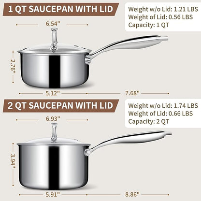 EWFEN 3 Ply Stainless Steel Sauce Pan Set - Image 2