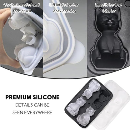 4 Cavities 3D Cat Ice Cube Molds, Cute Cat Shape Ice Mold, Large Ice Cube Tray - Image 3