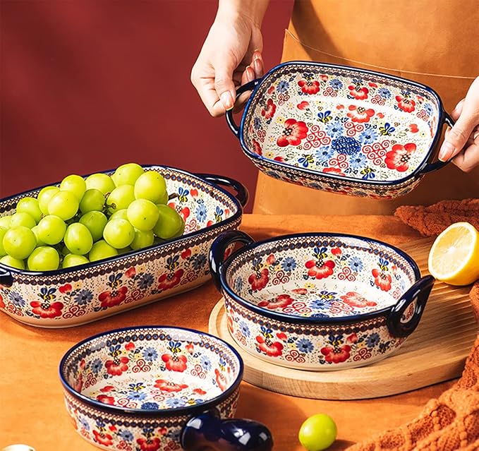 Vintage Flowers Style Ceramic Bakeware Casserole Dish Baking Pan Lasagna Pans - Image 5