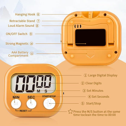 4 Pack Orange Digital Kitchen Timer Magnetic Digital Timer - Image 4