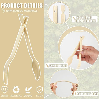 Bamboo Forks Set, 30 Sets Disposable Cutlery, Detachable 3 in 1 Bamboo Spoons - Image 6