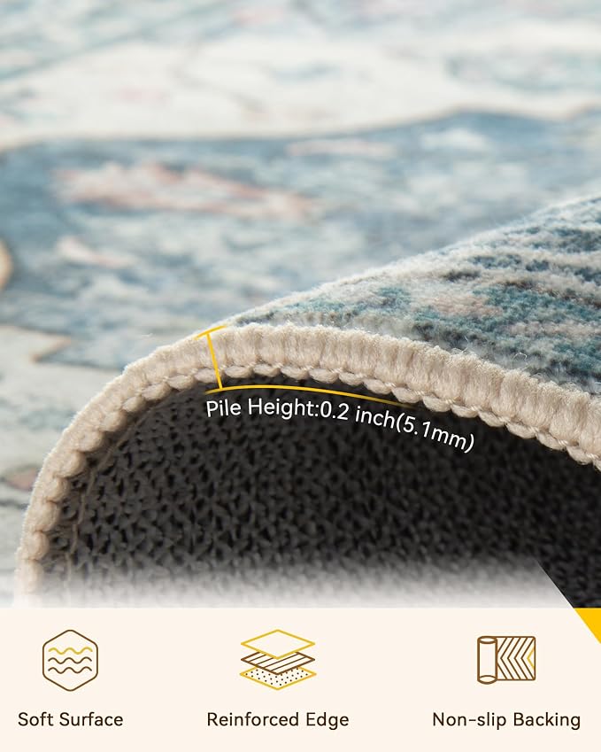 RELEANY Area Rugs Square 4ft Washable Non-Slip, Floral Vintage Distress - Image 2