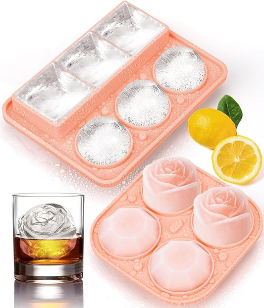 Ice Cube Tray with Lid, Silicone Ice Molds with Round, Large Ice Cube Mold by AMFOCUS