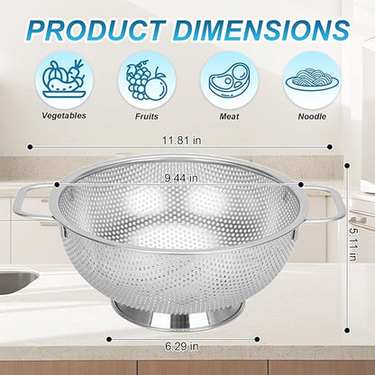 304 Stainless Steel Colander, Micro-Perforated 5-Quart Strainer - Image 2