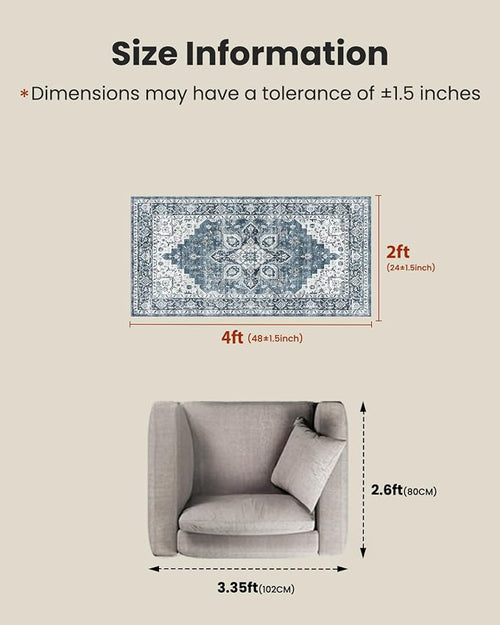 AMADA HOMEFURNISHING 2x4 Washable Area Rug, Low-Profile Entryway Rug - Image 2