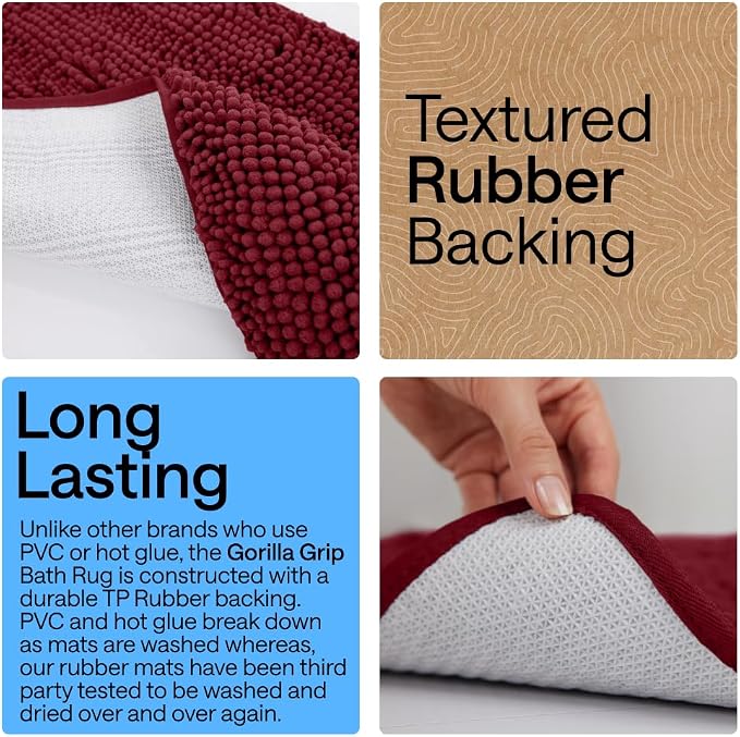 GORILLA GRIP Bath Rug Mat 48x24, Soft Absorbent Chenille, Quick Dry Microfiber - Image 3