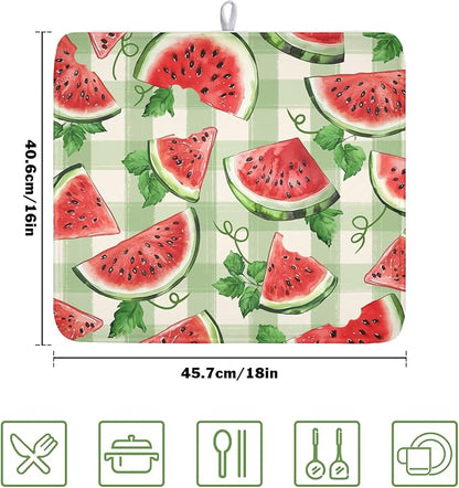 Summer Dish Drying Mat for Kitchen Counter Watercolor Watermelon Green Buffalo - Image 2