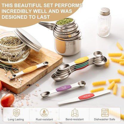 Stainless Steel Measuring Cups & Spoons Set, EWFEN Kitchen Tools Nesting - Image 3