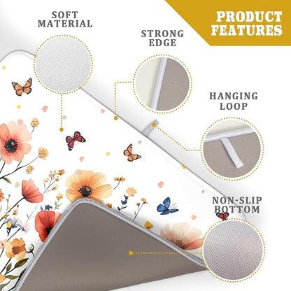 Poppy Flower Dish Drying Mat 18x24 Inch Floral Leaves Dish Drainer Protector - Image 4