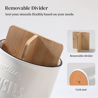 DOWAN 3 Compartment Kitchen Utensil Holder, 7.2″ Extra-Large Ceramic Stable - Image 2